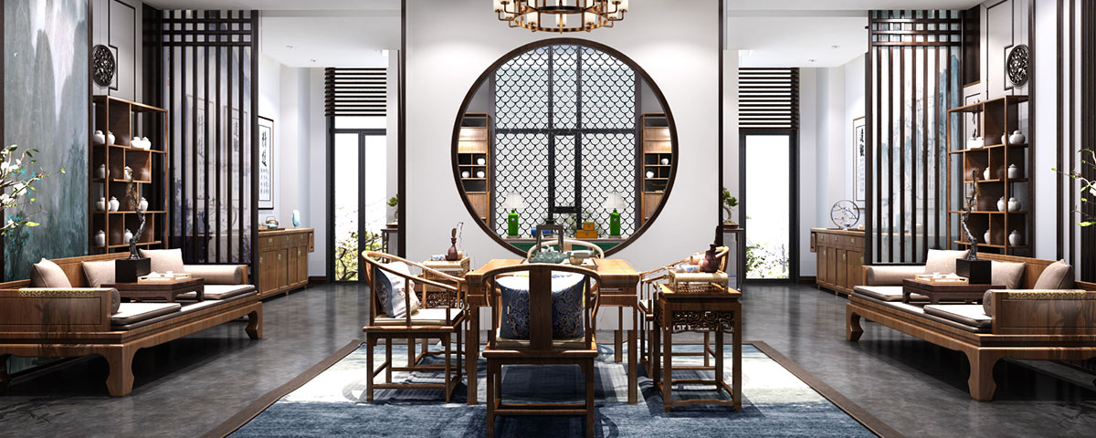 吉林延邊延大學(xué)府220平新中式休閑茶空間會所裝修效果圖