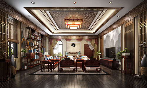 唐山500平獨(dú)棟新中式風(fēng)格別墅中式裝修效果圖