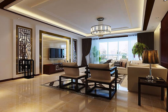 新中式風格下的客廳隔扇門的運用