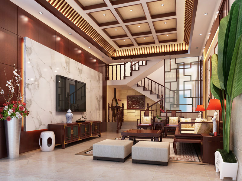 讓心靈到達喜悅時空-中式古典設計客廳效果圖