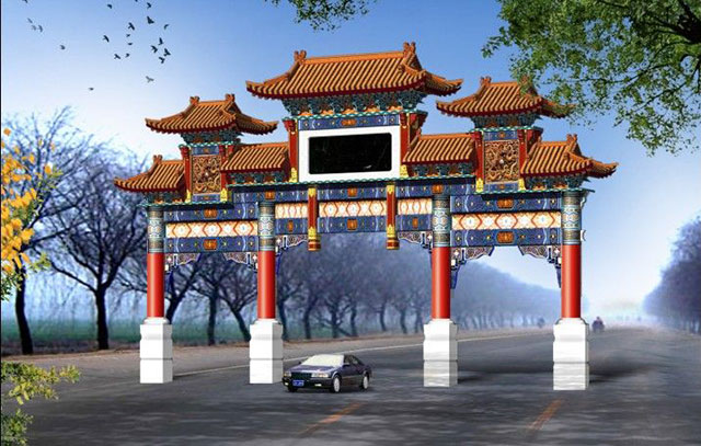 中式設(shè)計(jì)中琉璃門(mén)樓