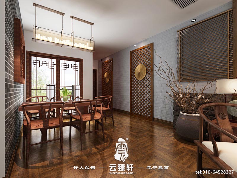 中式客廳鏤空木格紋背景墻裝修設(shè)計