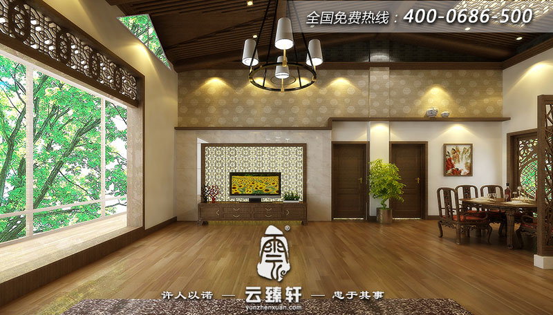 大宅的客廳一側(cè)全部用的大面積落地窗