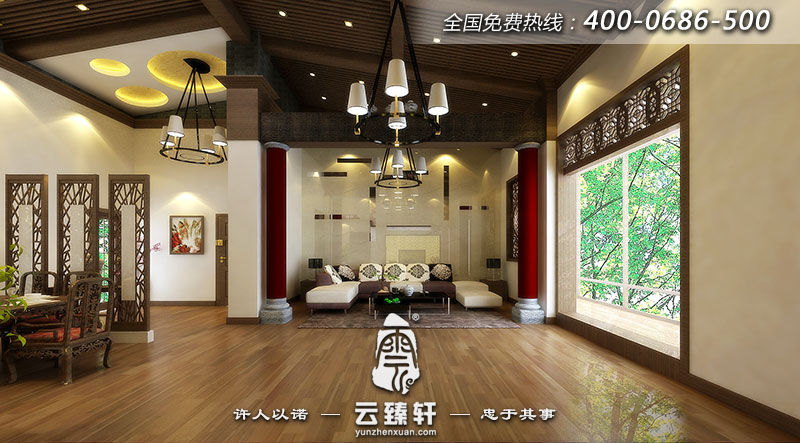 平層中式大宅主會客區(qū)另一視角