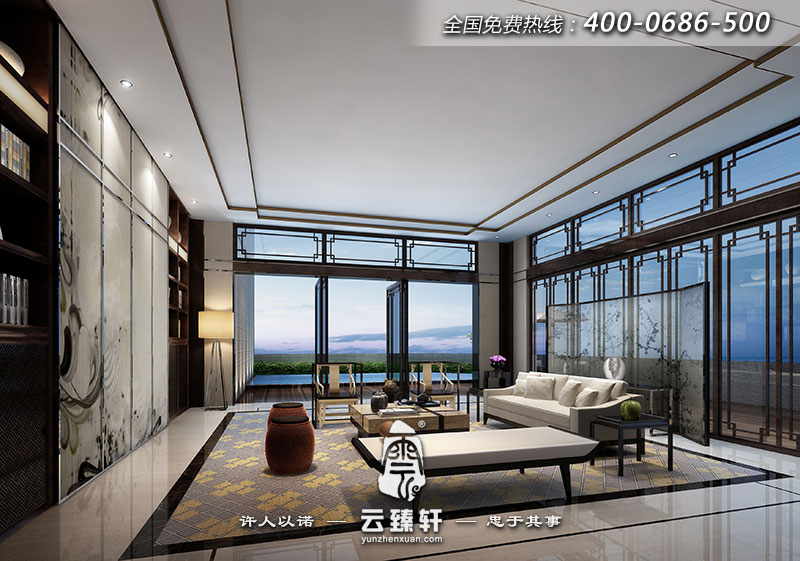 深圳簡(jiǎn)約中式別墅設(shè)計(jì)客廳效果圖