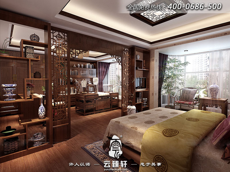  古典臥室書(shū)房一體裝修效果圖