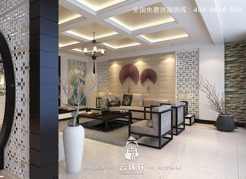 新中式客廳裝修圖的側(cè)面視角