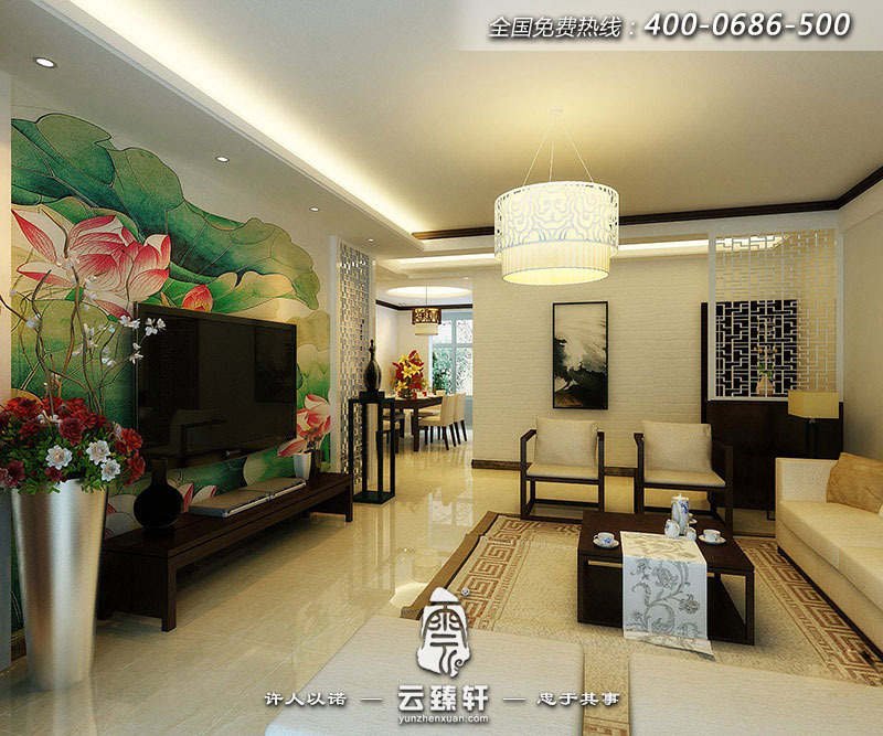 新中式風格客廳裝修效果圖視角一