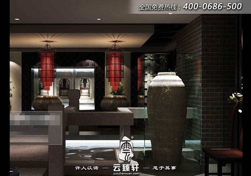 茶樓內部藝術品展示區(qū)