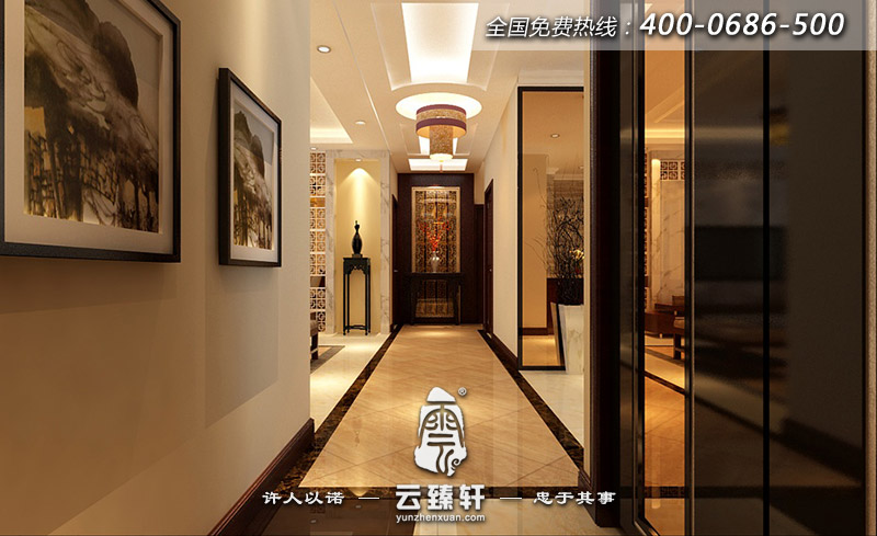 新中式樣板房門廳走廊裝修