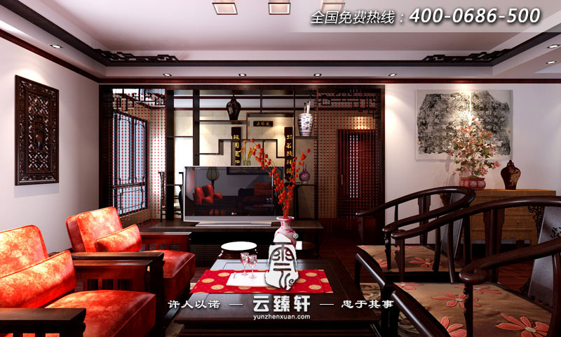 現代中式設計客廳效果圖
