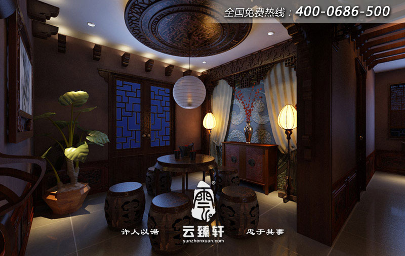 夜晚下別墅茶室