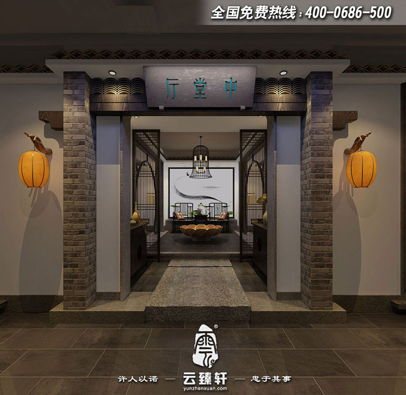 高端茶會(huì)所包間古樸門(mén)頭設(shè)計(jì)效果圖