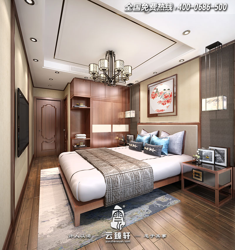 復(fù)式樓二層主臥室中式裝修效果圖