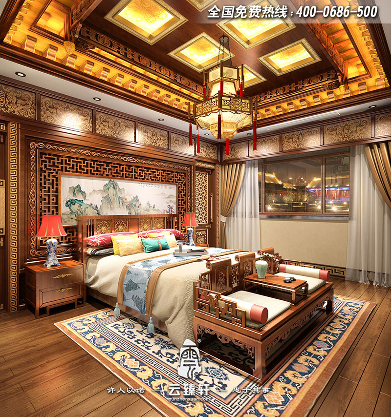高端四合院主臥室設(shè)計效果圖