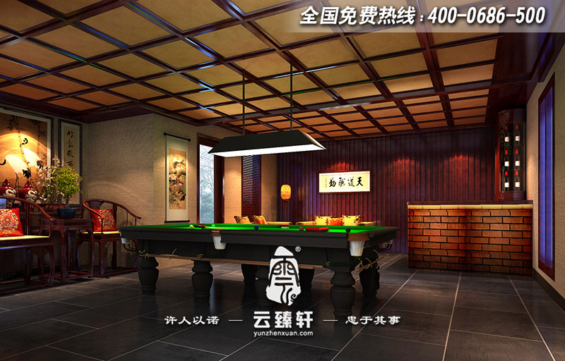 中式會所臺球室設(shè)計效果圖