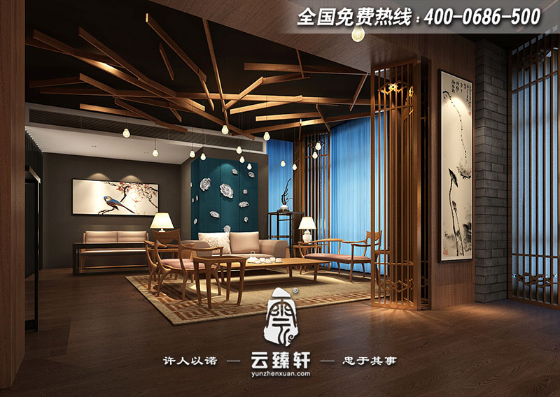 中式會所接待區(qū)空間設(shè)計效果圖